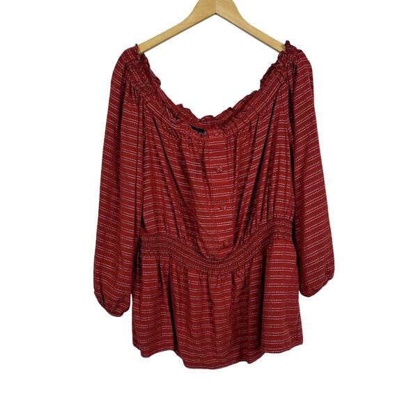 Lane Bryant Stripes Flutter-Sleeve Off-The-Shoulder Subtle Swing Top 22 / 24 Red - Picture 3 of 9